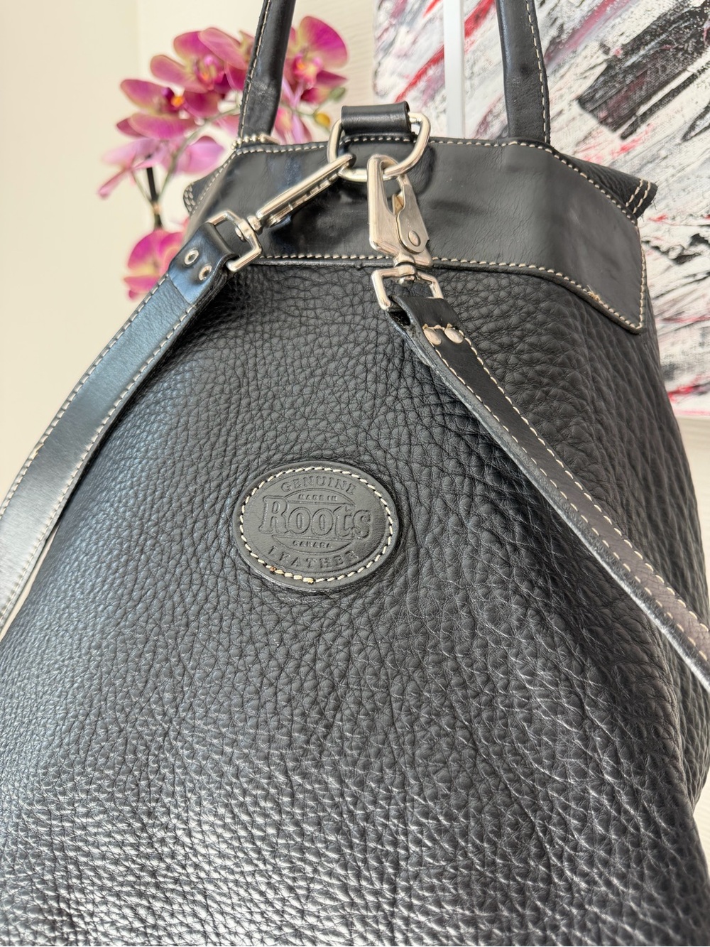 Vintage Roots Canada Black Pebbled Leather Alex Backpack Made in Canada - Picture 12 of 15